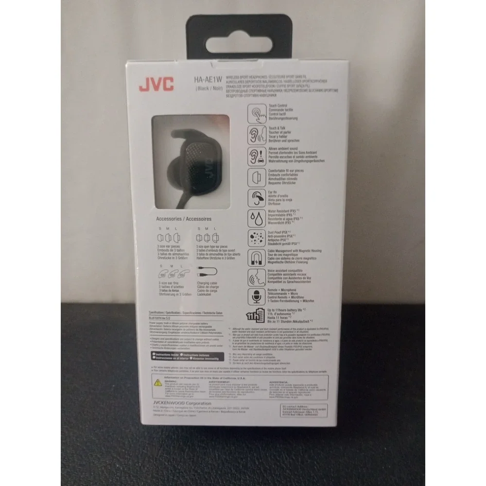 JVC HA-AE1W Wireless Neckband Headset Black Brand New Sealed Headphones Earbuds